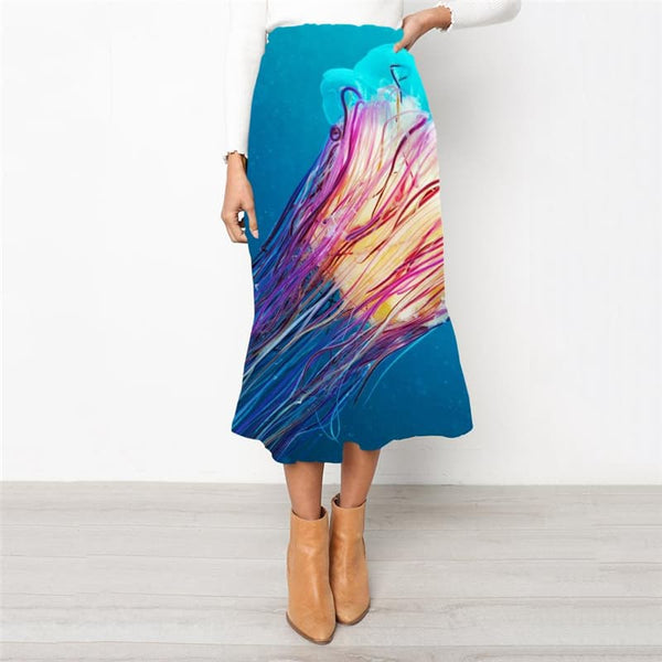 Jellyfish Skirts Women Colorful High waist skirts Ocean Rock Frauen Harajuku School skirt Blue Skirt Ladies