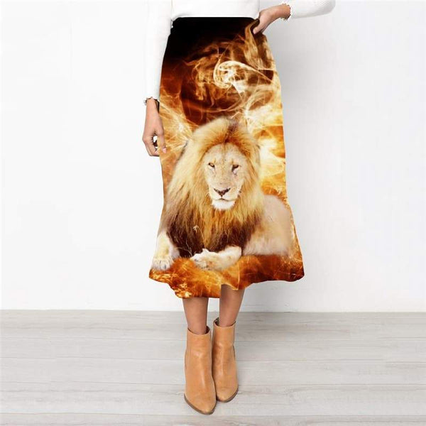 Lion Skirt Women Animal Skirt Ladies Anime High waist skirts Flame Rock Frauen Hilarious School skirt - KYKU