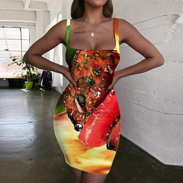 Flame Dresses Women Food Halter Sleeveless Novel Sundress Womens Clothing Club