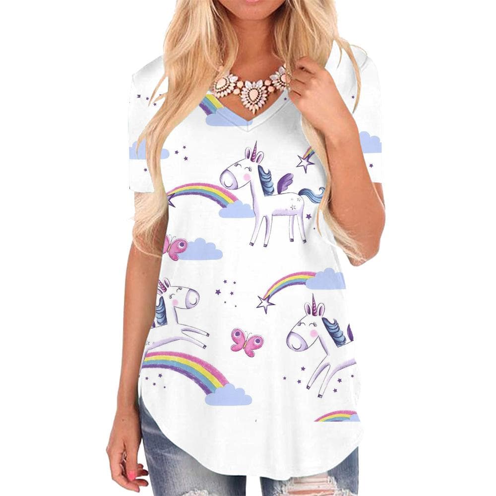 Unicorn T Shirt Women Butterfly Tshirts Printed Rainbow Funny T shirts Cloud Shirt Print