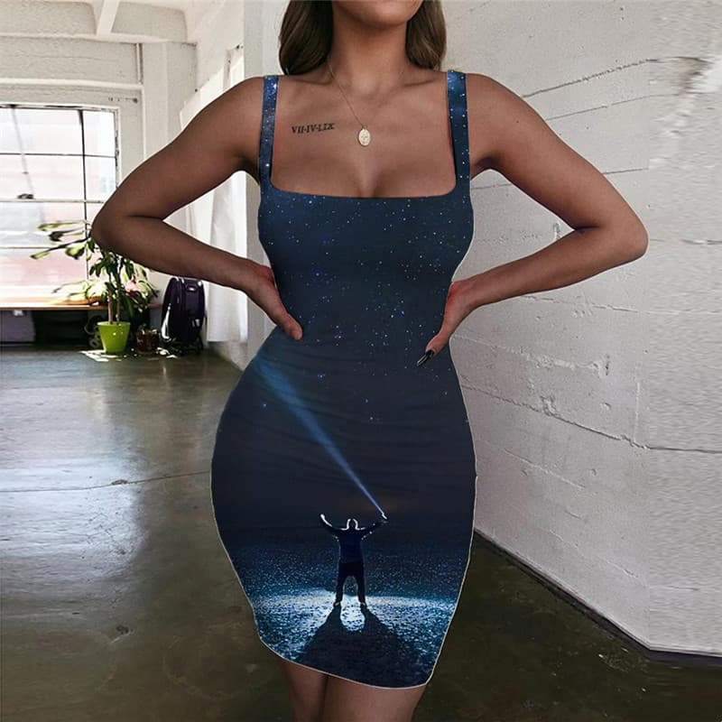 Galaxy Dresses Women Space Halter Sleeveless Universe Sundress Art Ladies Dresses