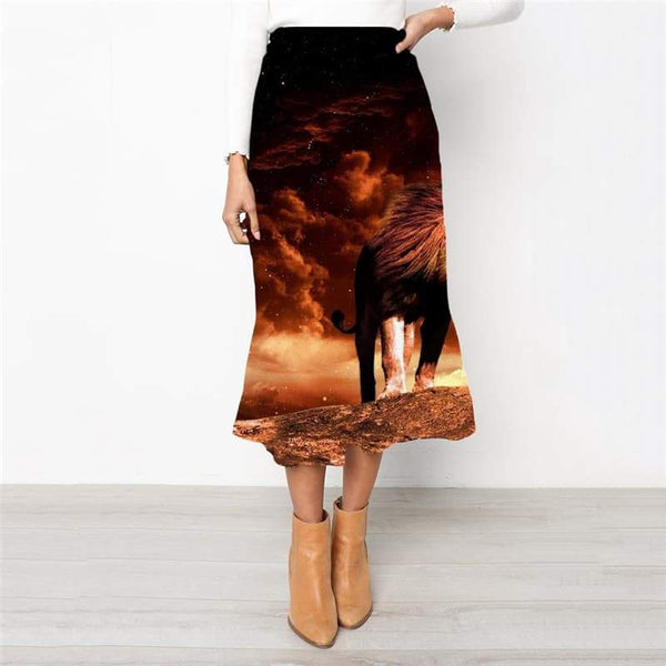 Lion Skirt Women Animal School skirt Anime Rock Frauen Galaxy Skirt Ladies Moon High waist skirts - KYKU
