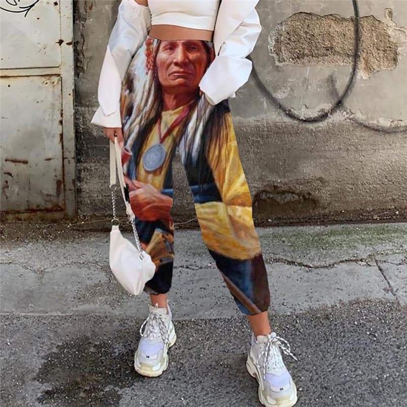 Indios Trousers Women Graffiti Jogger Pants Pharaoh High Waist Pants - KYKU