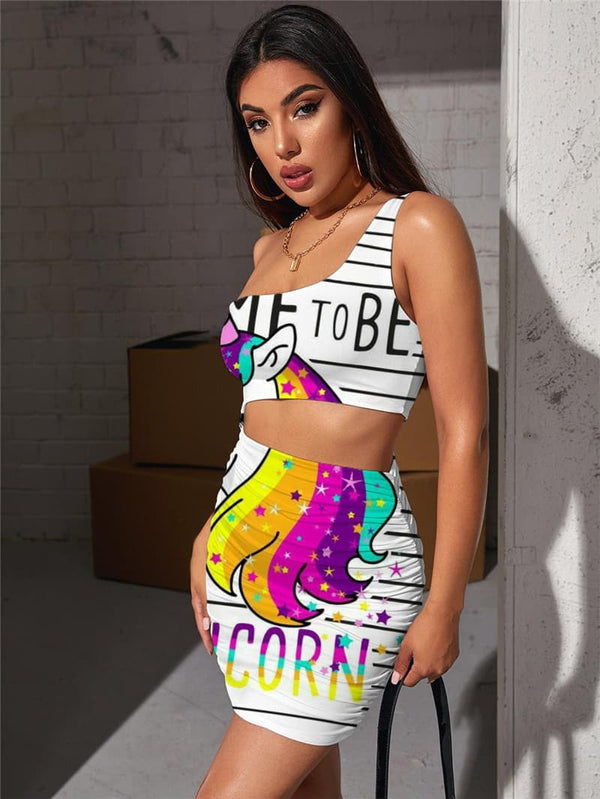 
Unicorn Dresses Women Rainbow Pleating Animal 3d Print Harajuku Vestido Sexy
                