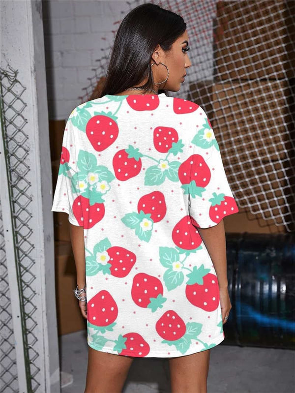 
Strawberry T-shirt Women Flower Shirt Print Lovely Summer Harajuku Funny T shirts
                