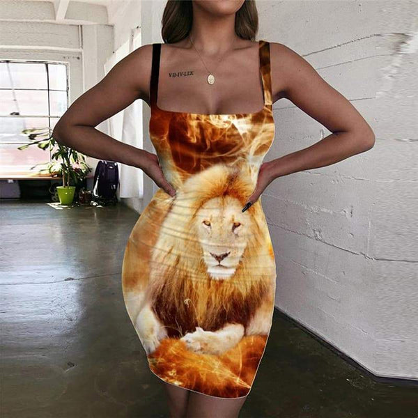Lion Dresses Women Animal Vestido Sexy Anime Bodycon Dress Flame 3d Print Hilarious Ladies Dresses - KYKU