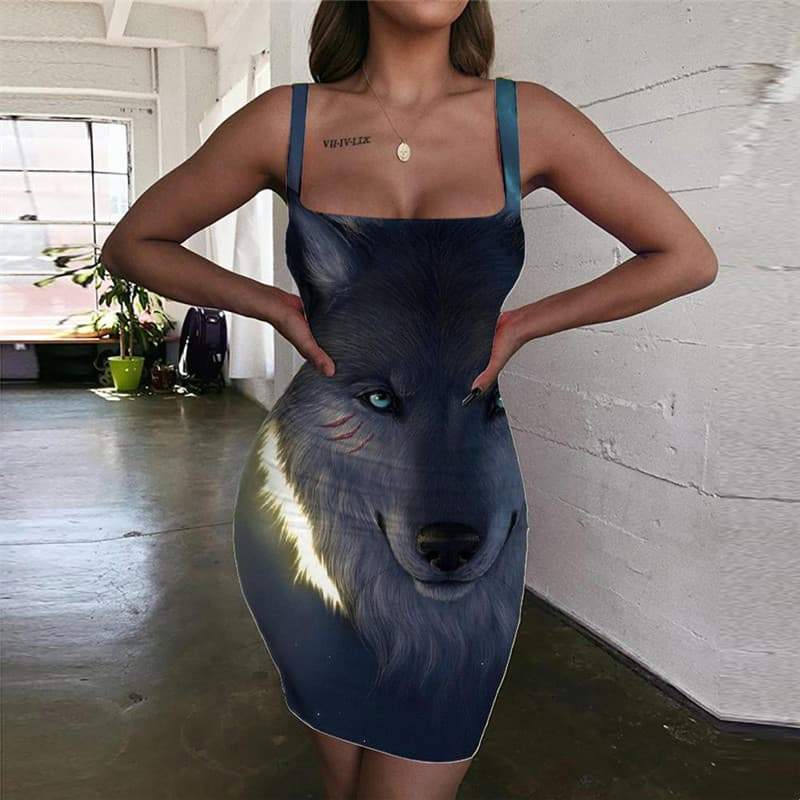 Wolf Dress Women Animal Bodycon Dress Anime Sundress Cloud Vestido Sexy - KYKU