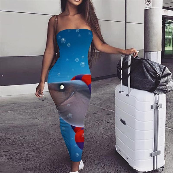 Fish Dress Women Blue Ladies Dresses Animal Vestido Sexy Ocean 3d Print Christmas Boho