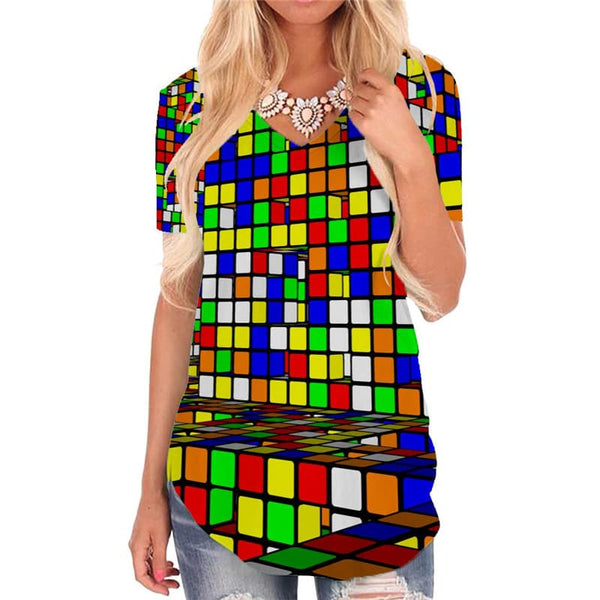 
Geometric T-shirt women Psychedelic V-neck Tshirt Vortex Tshirts Printed Color Stereo T-shirts 3d
                