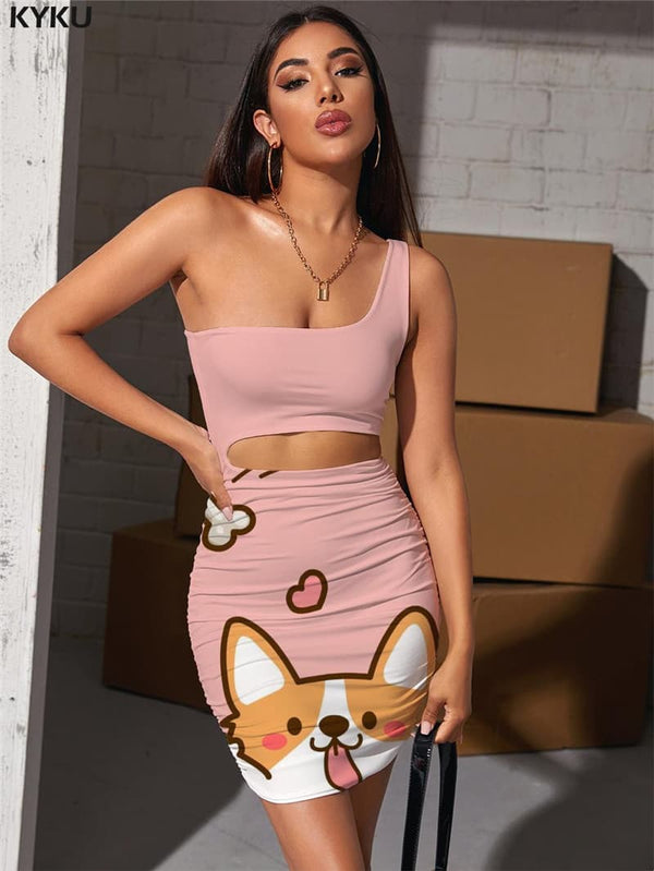 Animal Dress Women Dog Bodycon Dress Love Vestido Sexy Lovely 3d Print