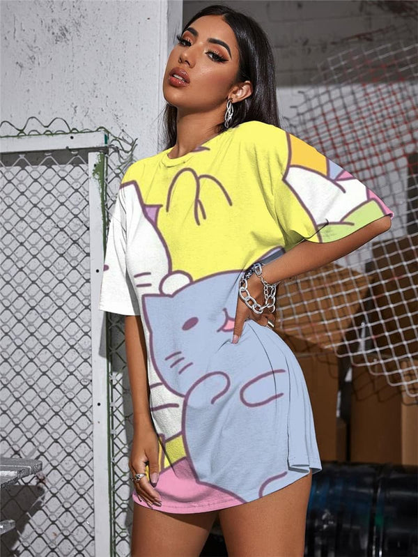 
Cat T-shirt Women Animal Funny T shirts Lovely Summer Home Shirt Print Lovely Tshirt Printed
                