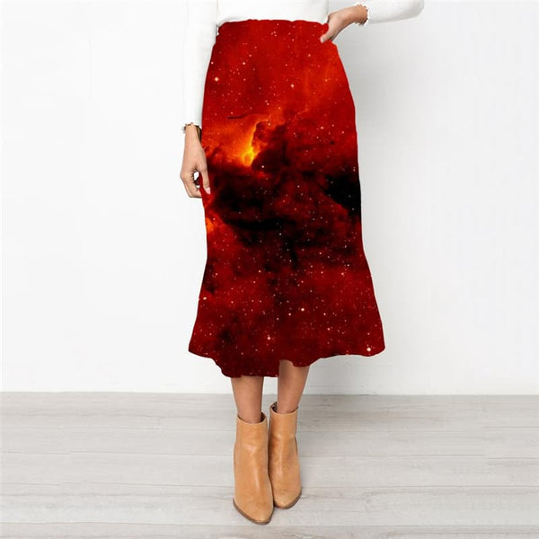 Galaxy Skirts Women Space School skirt Universe High waist skirts Red Skirt Ladies Flame Rock Frauen