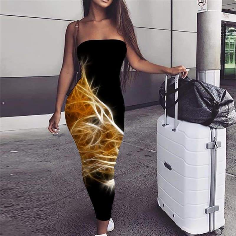 Lion Dress Women Animal Ladies Dresses Anime Party Harajuku Vestido Sexy Flame 3d Print - KYKU