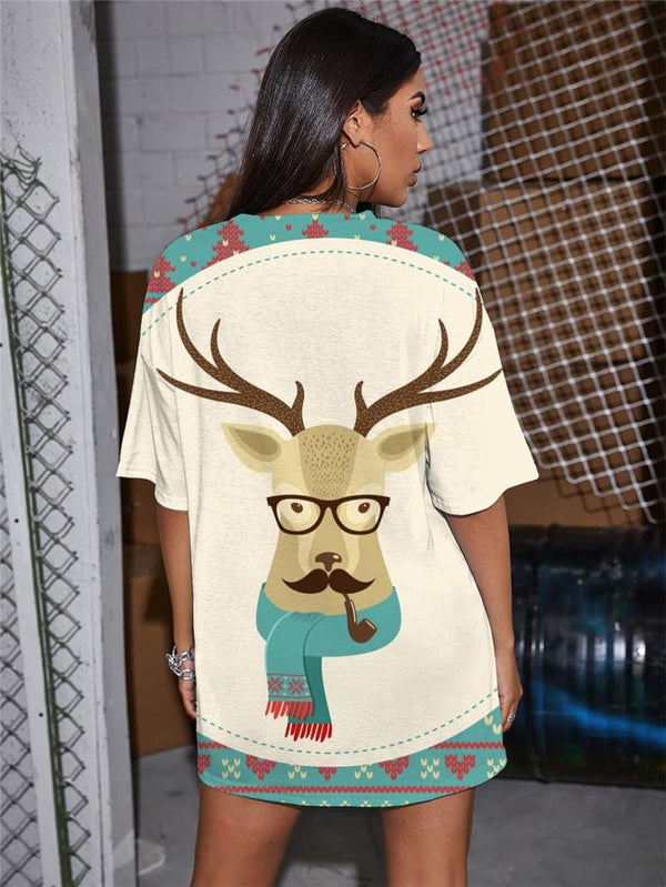 
Christmas T-shirt Women Deer T-shirts 3d Animal Gothic Snowflake Funny T shirts
                
