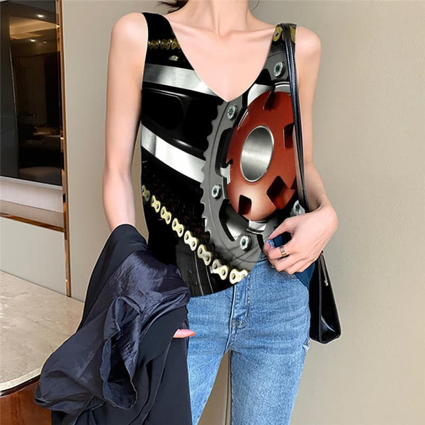 Engine Tank-Top women Gear Funny Top Metal Tank Tops Casual Womens Clothing