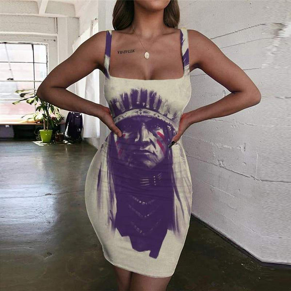 Indios Dresses Women Feather Sundress Graffiti Bodycon Dress Womens Clothing - KYKU