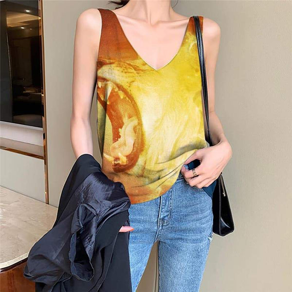 Lion Tank Top Women Animal Sleeveless 3d Anime Funny Top Flame Anime Clothes Nebula Vest Printed - KYKU