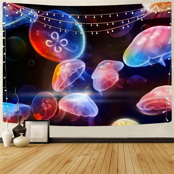 Ocean Tapestry Jellyfish Tapestries Fluorescence Home Tapestrys Colorful Rug Wall