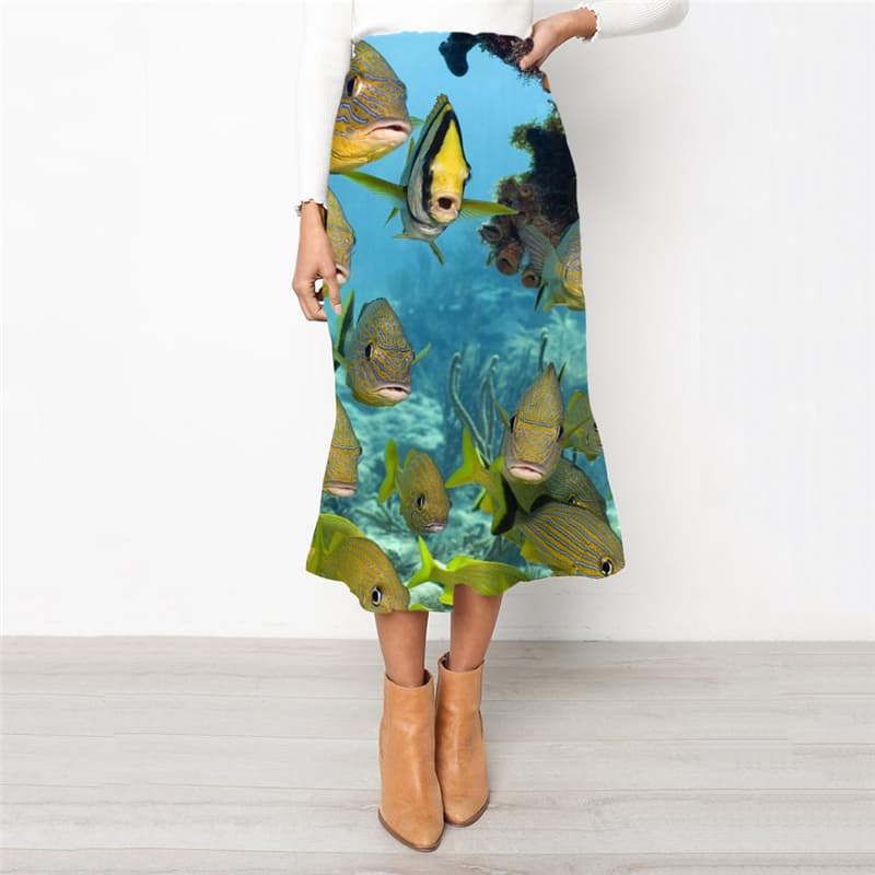 Fish Skirt Women Carp High waist skirts Fishinger Skirt Ladies Animal School skirt Tropical Rock Frauen