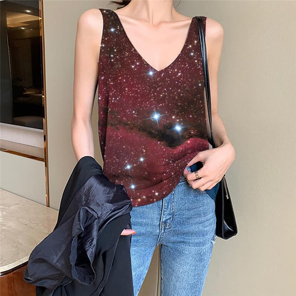 Galaxy Tank-Top women Space Anime Clothes Universe Sleeveless 3d Red Vest Print