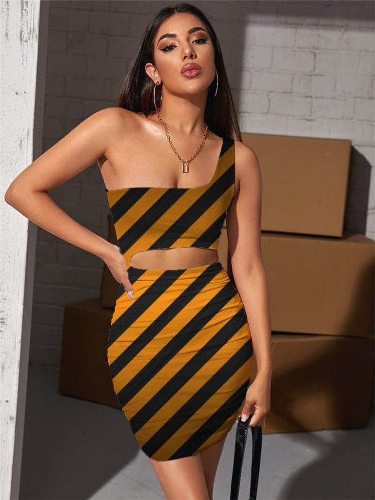 Stripe Dress Women Abstract Hollow out Dresses Psychedelic 3d Print Harajuku Bodycon Dress