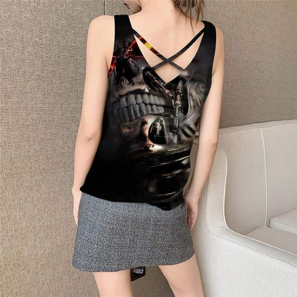 
Skull Tank-Top women Punk Sleeveless 3d metal Tank Tops Casual Womens Clothing - KYKU
                