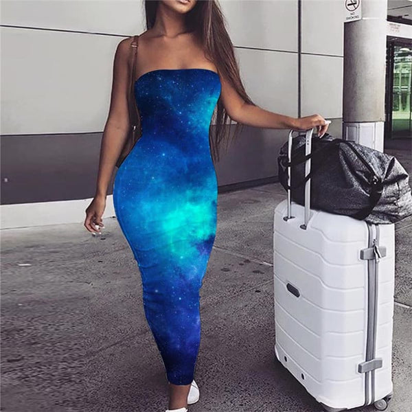 Galaxy Dress Women Space Bodycon Dress Universe Sundress Womens Clothing Tassel