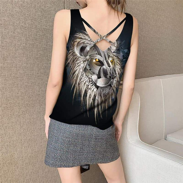 
Lion Tank Top Women Animal Funny Top Anime Anime Clothes Metal Vest Print Black Tank Tops Casual - KYKU
                