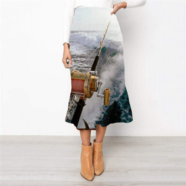 Fishing Skirts Women Ocean High waist skirts Waves Rock Frauen Hip Hop Skirt Ladies - KYKU
