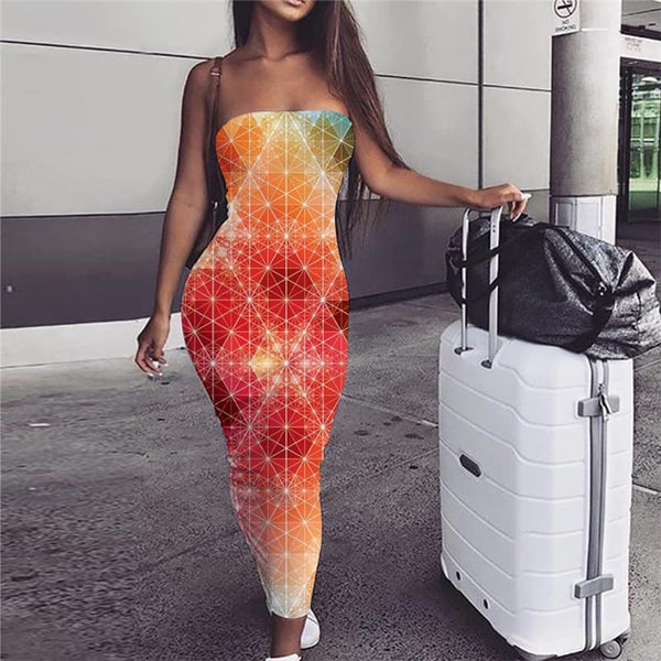 Colorful Dress Women Cube Bodycon Dress Geometry Sundress Street sleeveless
