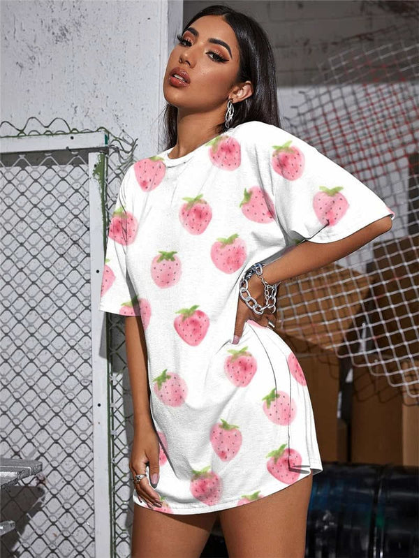 
Strawberry T-shirt Women Lovely Funny T shirts Painting Punk Rock Harajuku Summer
                