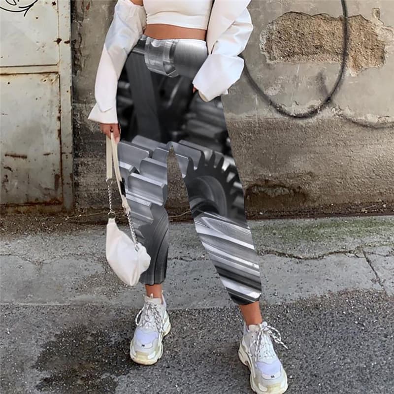 Metal Trousers Women Engine Casual Pant Gear High Waist Pants Punk Rock 3d Printed