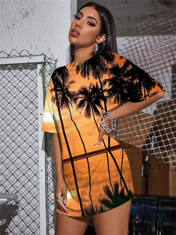 
Hawaii T Shirt Women Coconut Tree Funny T shirts Moon Punk Rock Landscape Shirt Print
                