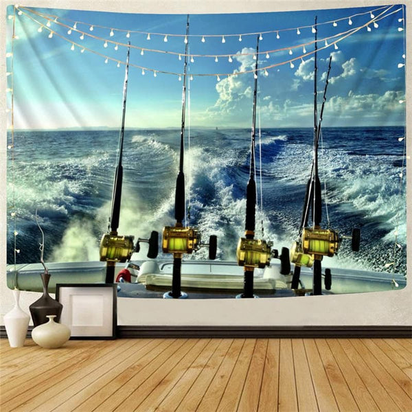 Fish Tapiz Tracksuits Wall Tapestry Wave Tenture Mandala Fisherman Rug Wall Fishing Home Tapestrys