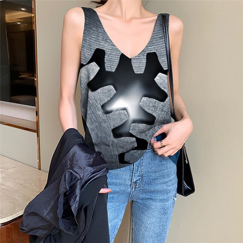 Metal Tank-Top women Engine Vest Print Gear Vest Printed Gray Sleeveless 3d