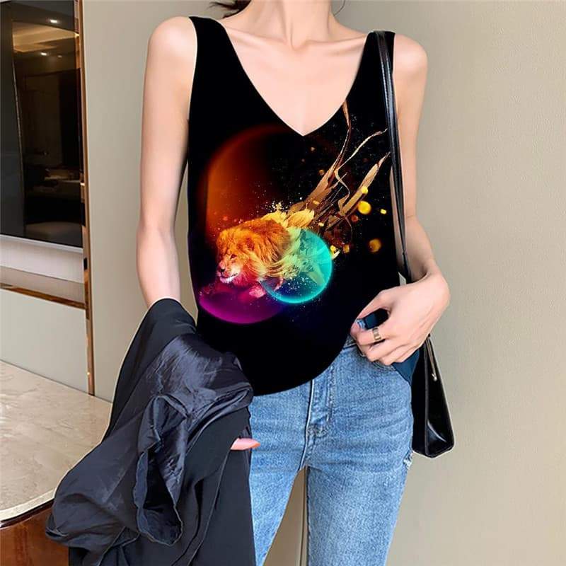 Lion Tank-Top women Animal Vest Printed Anime Funny Top Colorful Sleeveless 3d Flame Tank Tops Casual - KYKU