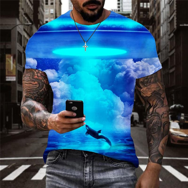 Fish T-shirt Men Animal Tshirts Casual Ufo Anime Clothes Mens Clothing T shirts
