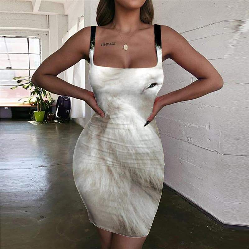 Lion Dress Women Animal Halter Sleeveless Anime Bodycon Dress Lovely 3d Print Leisure Sundress - KYKU