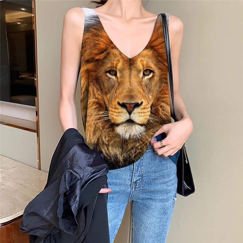 Lion Tank-Top women Animal Vest Printed Anime Sleeveless 3d Harajuku Tank Tops Casual Street Anime Clothes - KYKU
