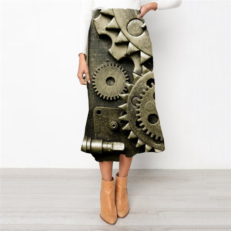 Metal Skirt Women Engine School skirt Gear Skirt Ladies Hip Hop High waist skirts