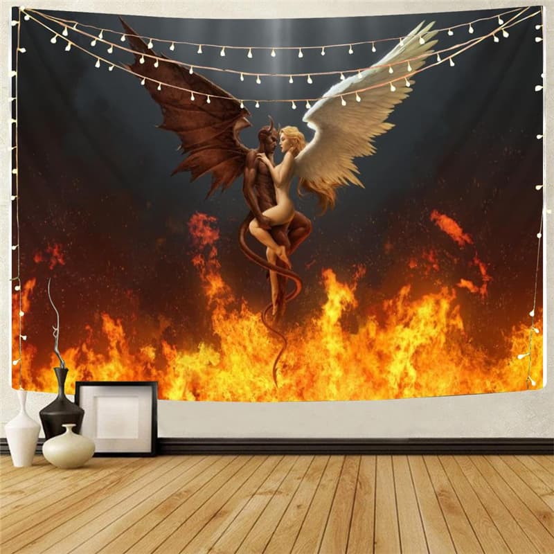 Flame Tapestry Couple Rug Wall Novel Tenture Mandala Decor Mandala Witchcraft