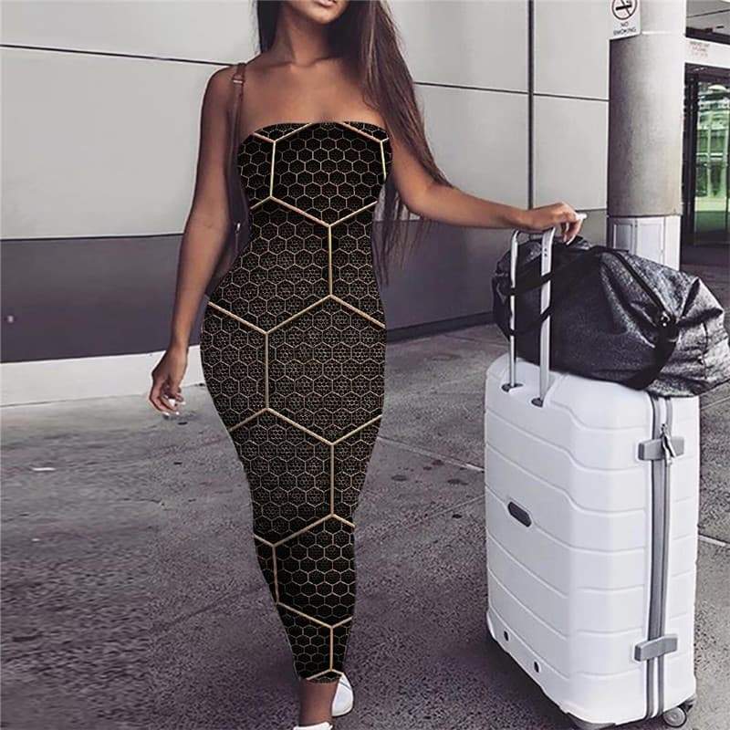 Geometric Dress Women Psychedelic Ladies Dresses Vortex Party Honeycomb sleeveless - KYKU