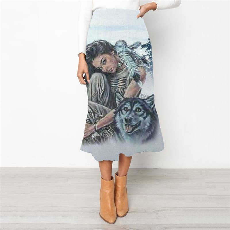 Indios Skirts Women Wolf High waist skirts Eagle Rock Frauen Lovely Skirt Ladies - KYKU