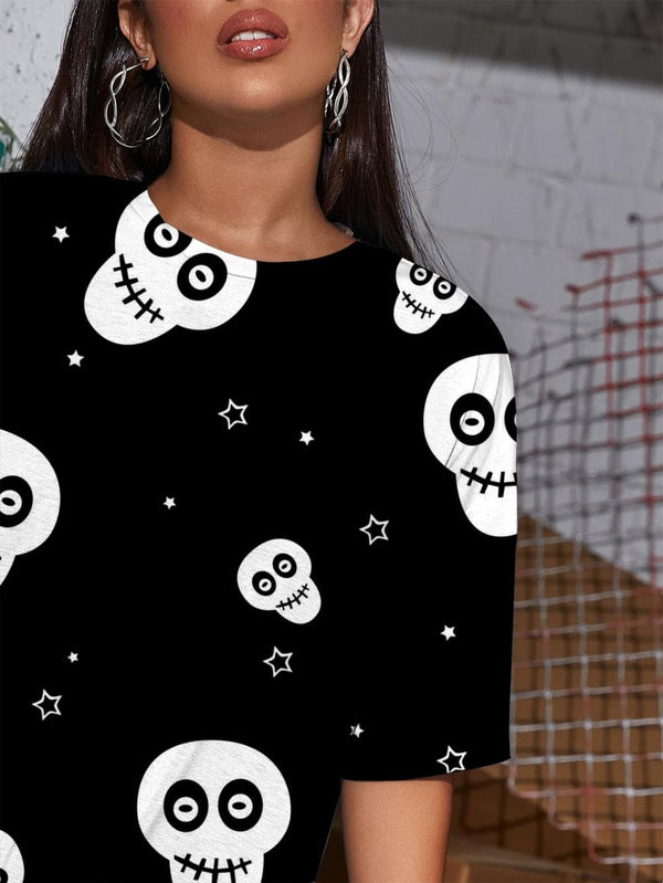 
Skull T-shirt Women Star Tshirt Printed Black T-shirts 3d Hip Hop Gothic
                