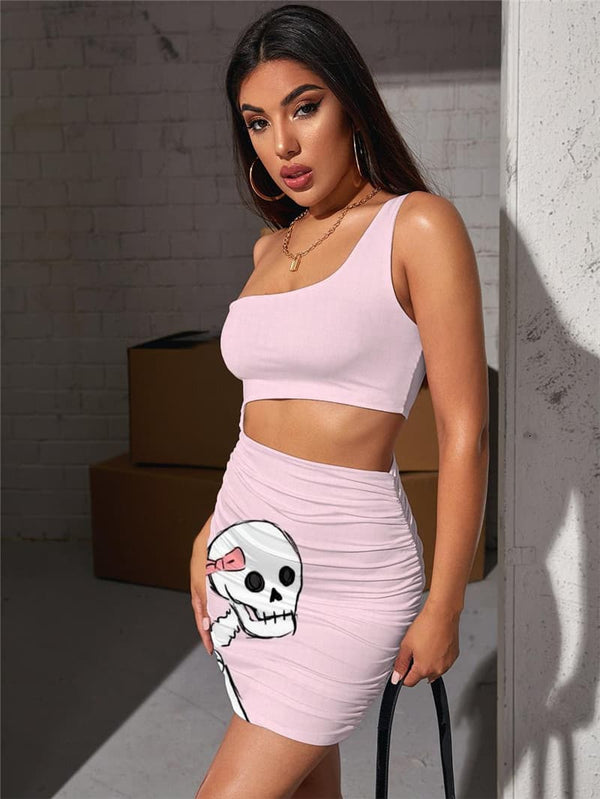
Skull Dress Women Skeleton Bodycon Dress Rock Hollow out Dresses Hip Hop Pleating
                
