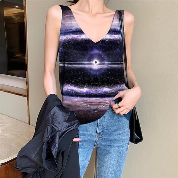 Galaxy Tank Top Women Space Vest Print Universe Sleeveless 3d Black Hole Funny Top