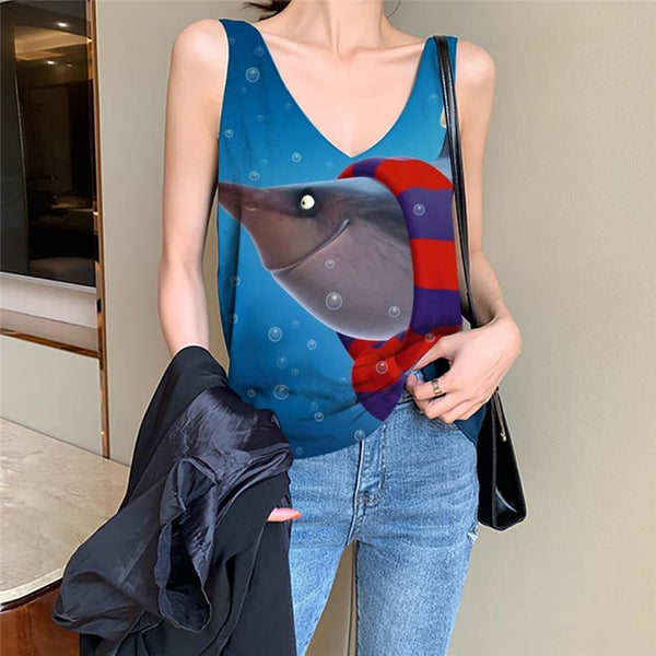 Fish Tank-Top women Blue Vest Printed Animal Vest Print Ocean Sleeveless 3d Christmas Anime Clothes