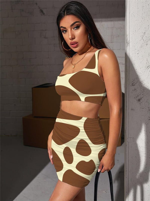 
Animal Dress Women Giraffe Hollow out Dresses Brindle Halter Sleeveless Psychedelic Vestido Sexy
                