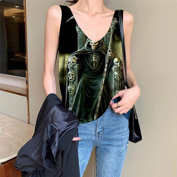 Skull Tank-Top women Punk Vest Printed Grim Reaper Vest Print Lightning Sleeveless 3d - KYKU