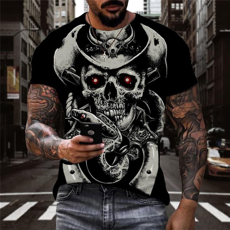 Skull T shirt Men Snake Anime Clothes Animal Funny T shirts Hip Hop Shirt Print